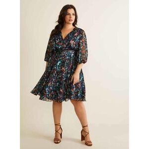 MARÉE POUR‎ TOI Teal Multi-Color Graphic Print Burnout Wrap Dress - NWOT